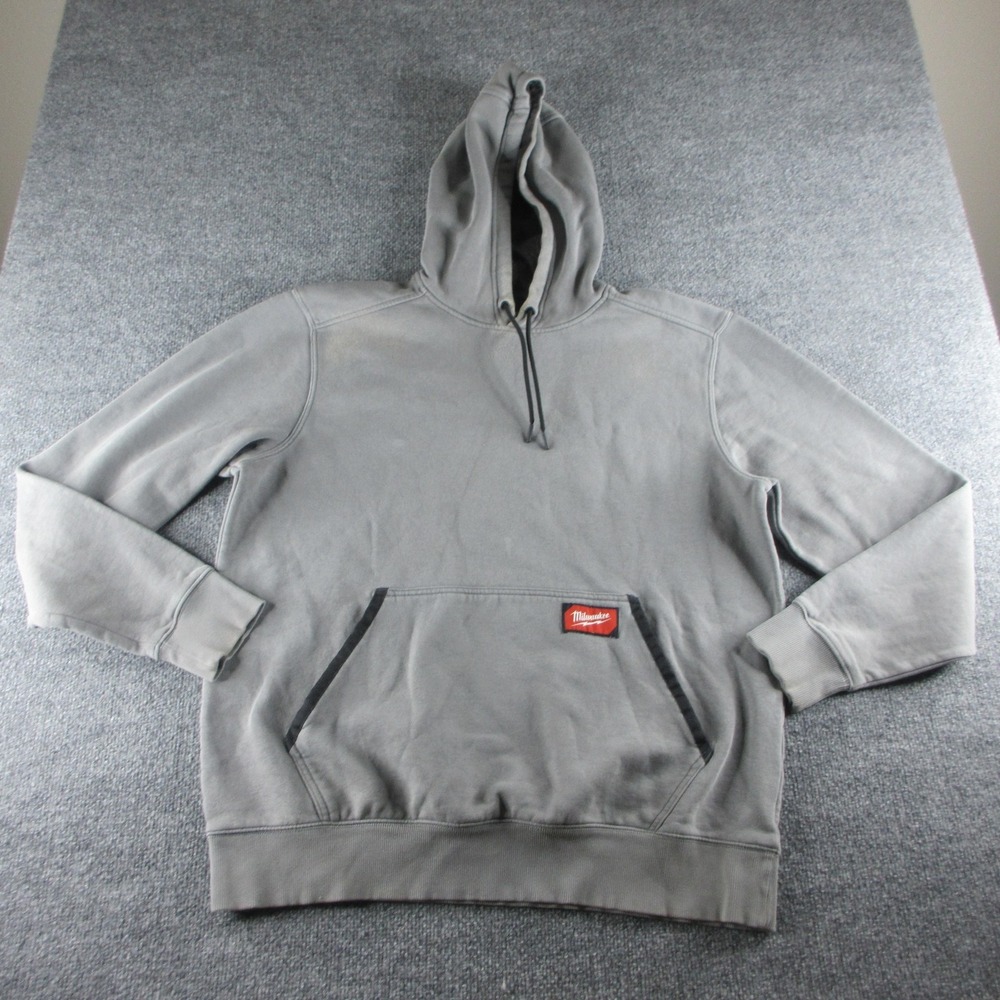 Milwaukee Hoodie Mens L Gray Fleece Pullover Kangaroo Pocket Workwear Sweatshirt